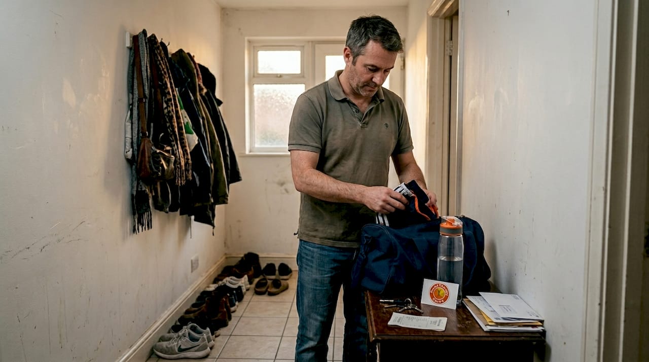 Man packing bag before physiotherapy session