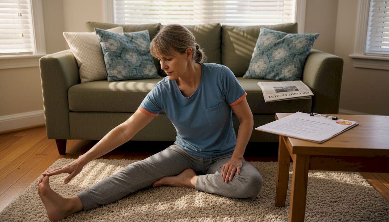 Woman doing home physiotherapy exercises