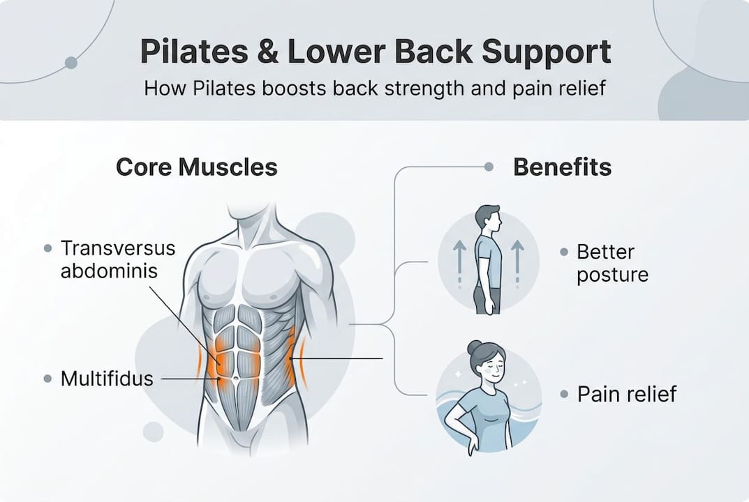 Infographic showing Pilates effects on lower back