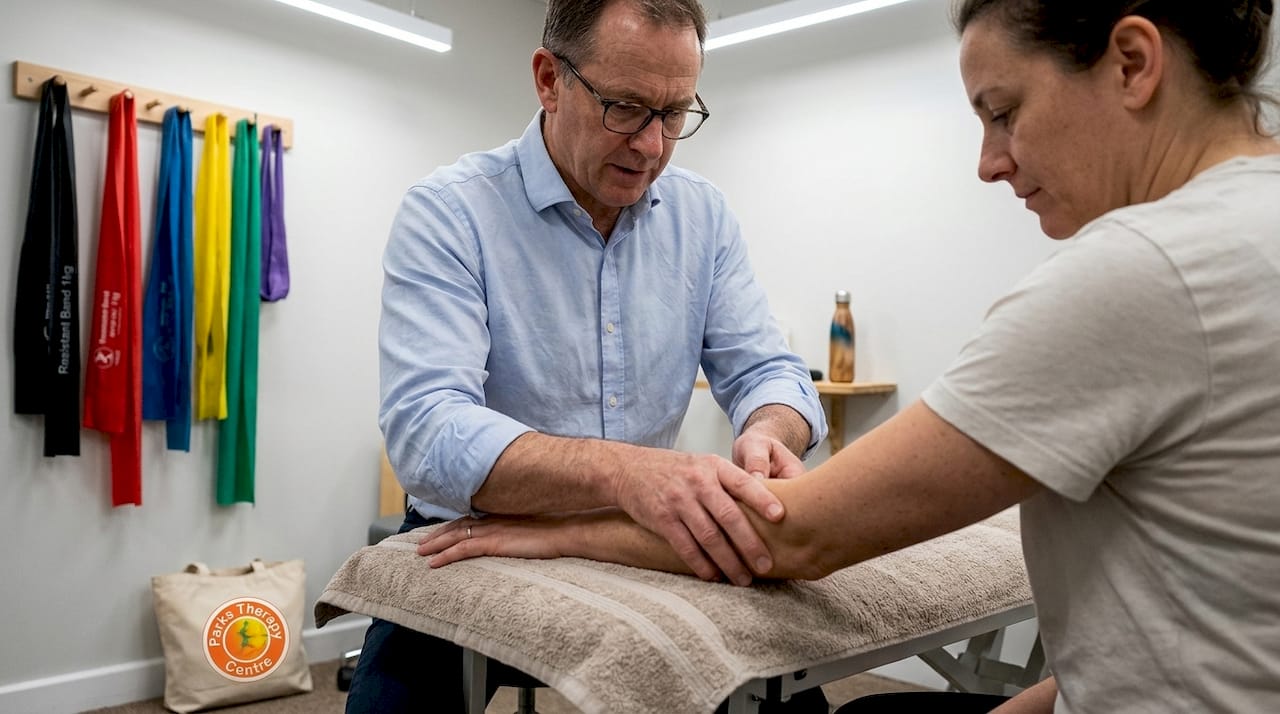 Physiotherapist doing forearm joint mobilisation