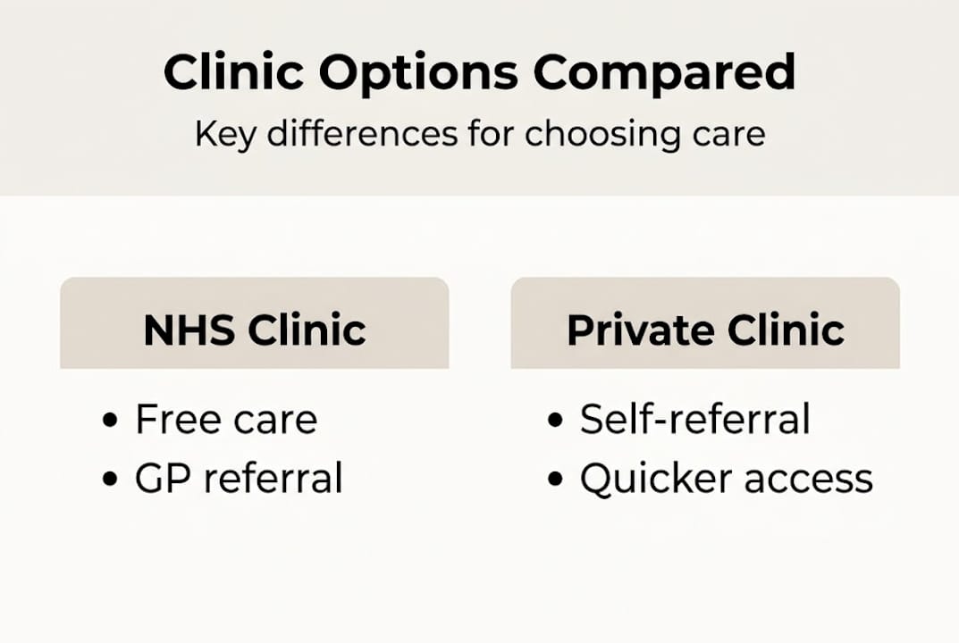 Infographic comparing NHS and private clinics