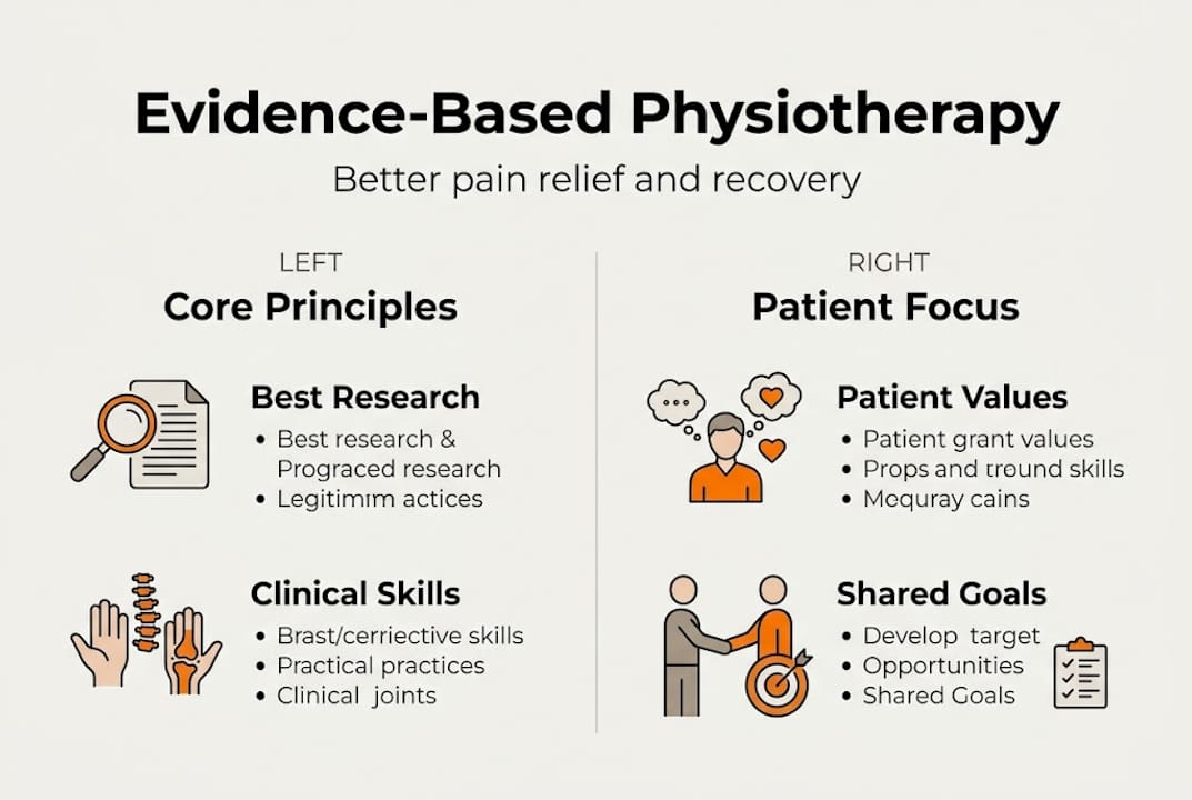 Infographic showing core principles of evidence-based physiotherapy