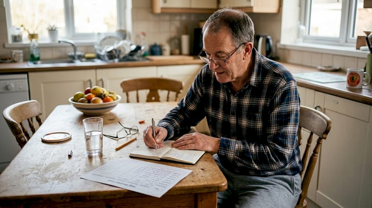 Older man fills out vestibular symptom diary