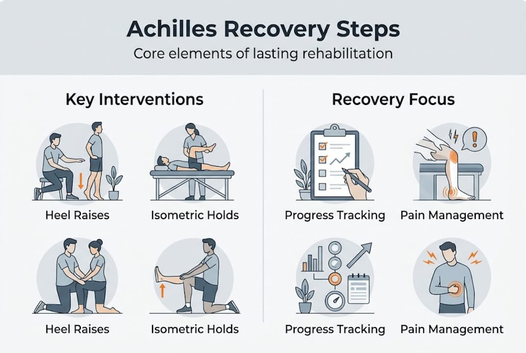 Infographic with Achilles recovery steps and interventions