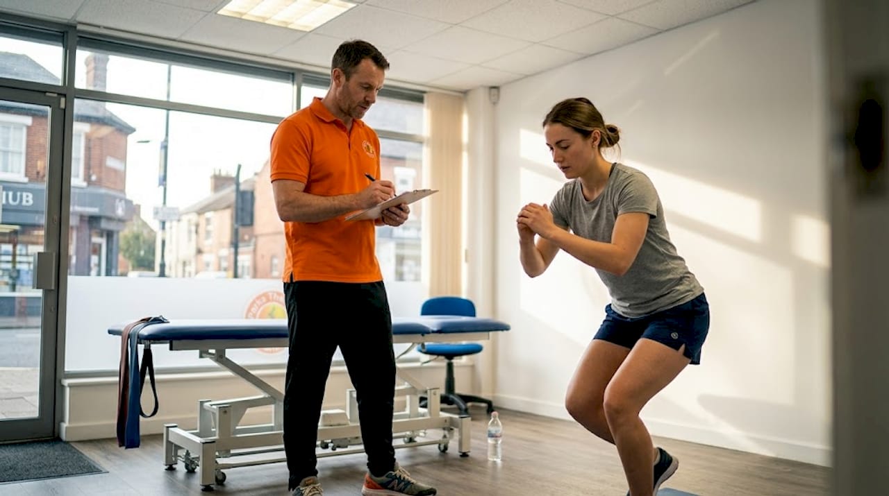 Physiotherapist evaluating athlete’s movement screen