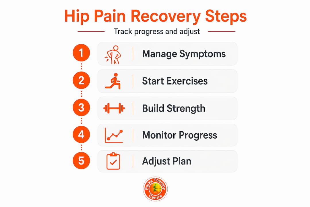 Infographic of hip pain recovery process steps