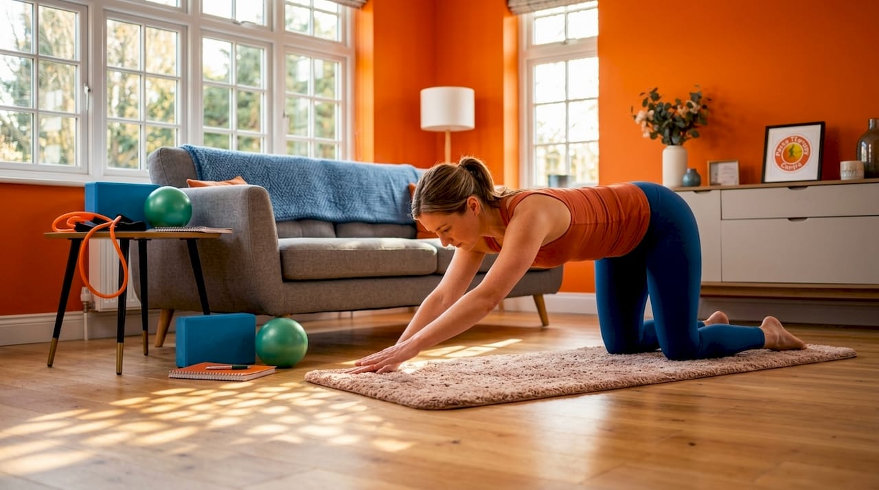 Woman stretching for Pilates flexibility at home