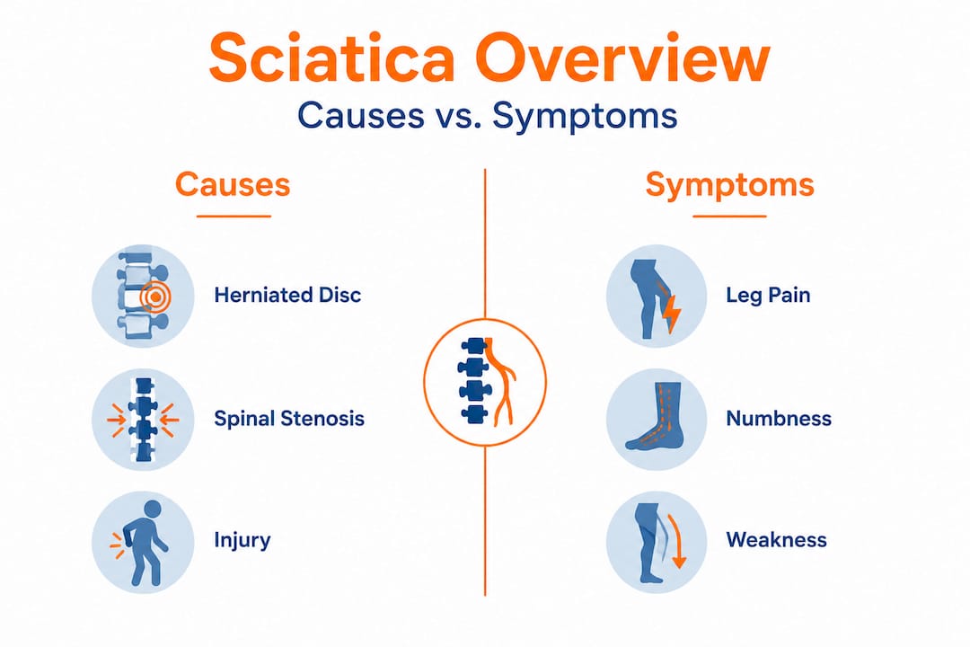 Infographic comparing sciatica causes and symptoms