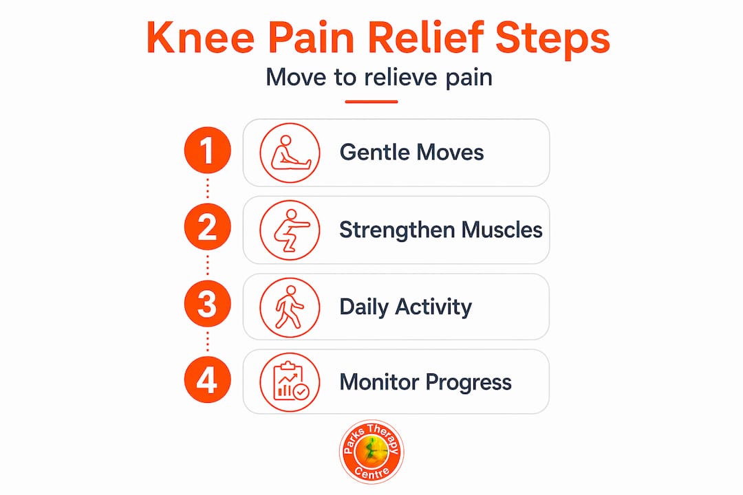Infographic with key steps for knee pain relief