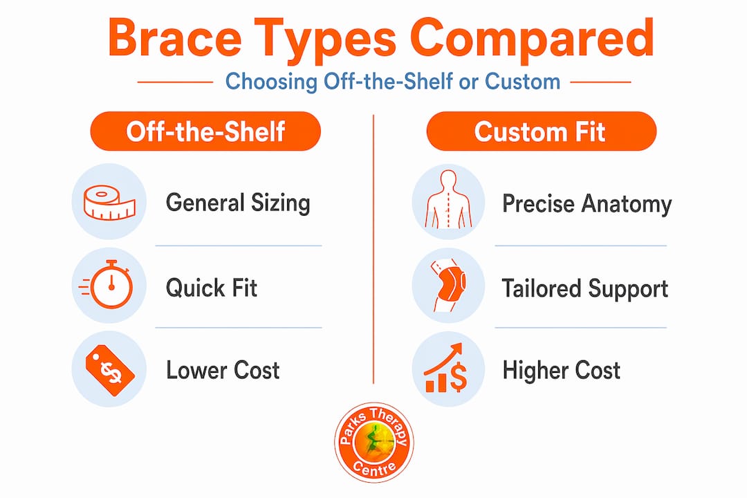 Infographic comparing off-the-shelf and custom bracing