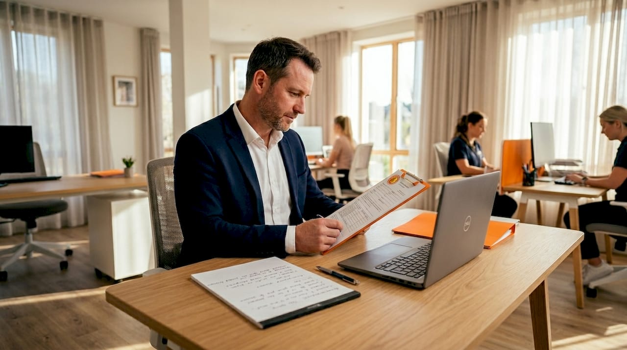 Clinic manager checking patient paperwork
