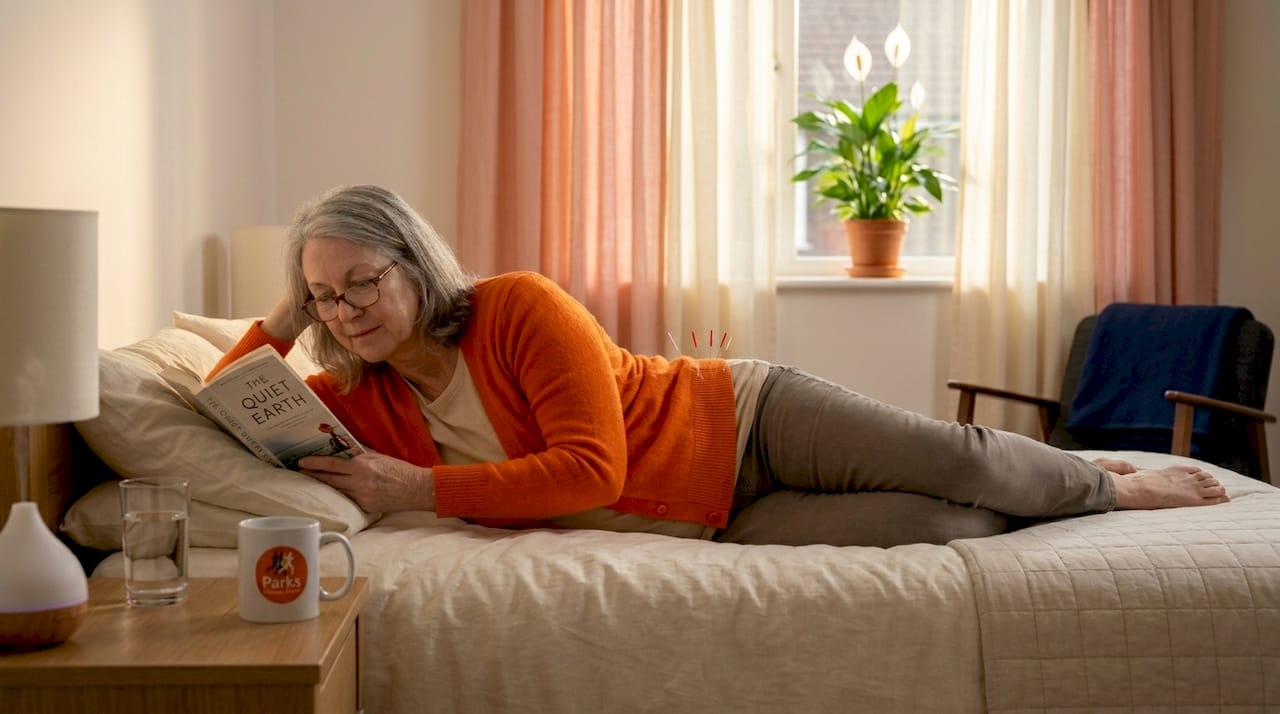 Woman relaxing at home during acupuncture recovery