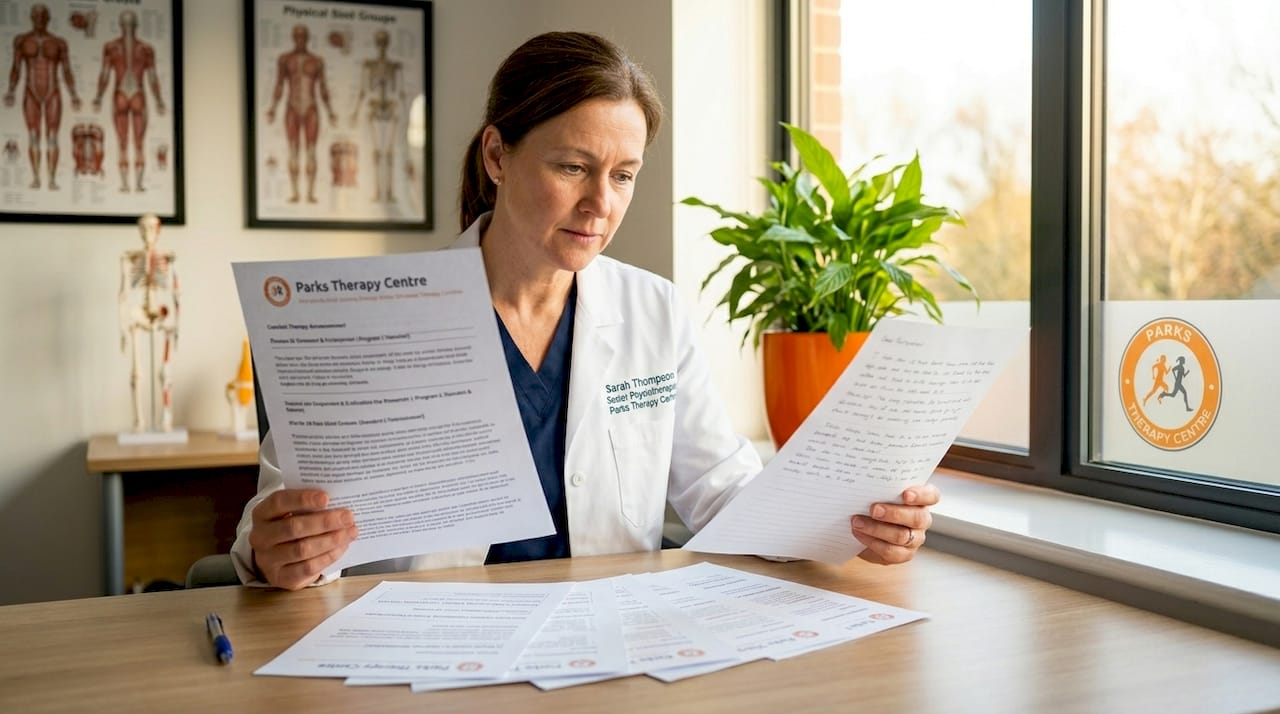Physiotherapist reviewing pain management plan