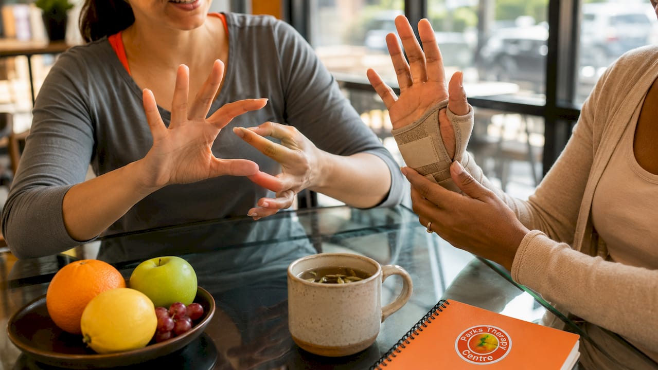 Close-up of hands doing carpal tunnel exercises