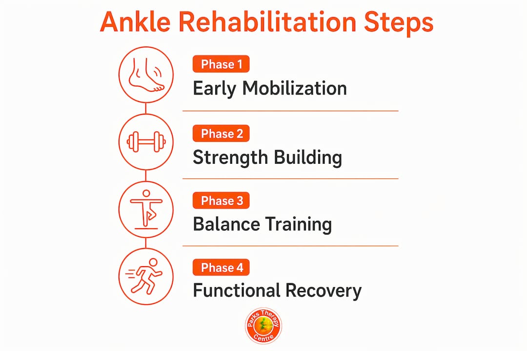 Infographic outlining ankle rehabilitation phases