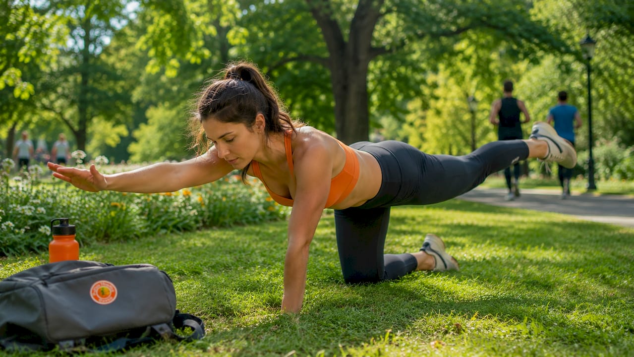 Woman doing bird dog Pilates exercise indoors