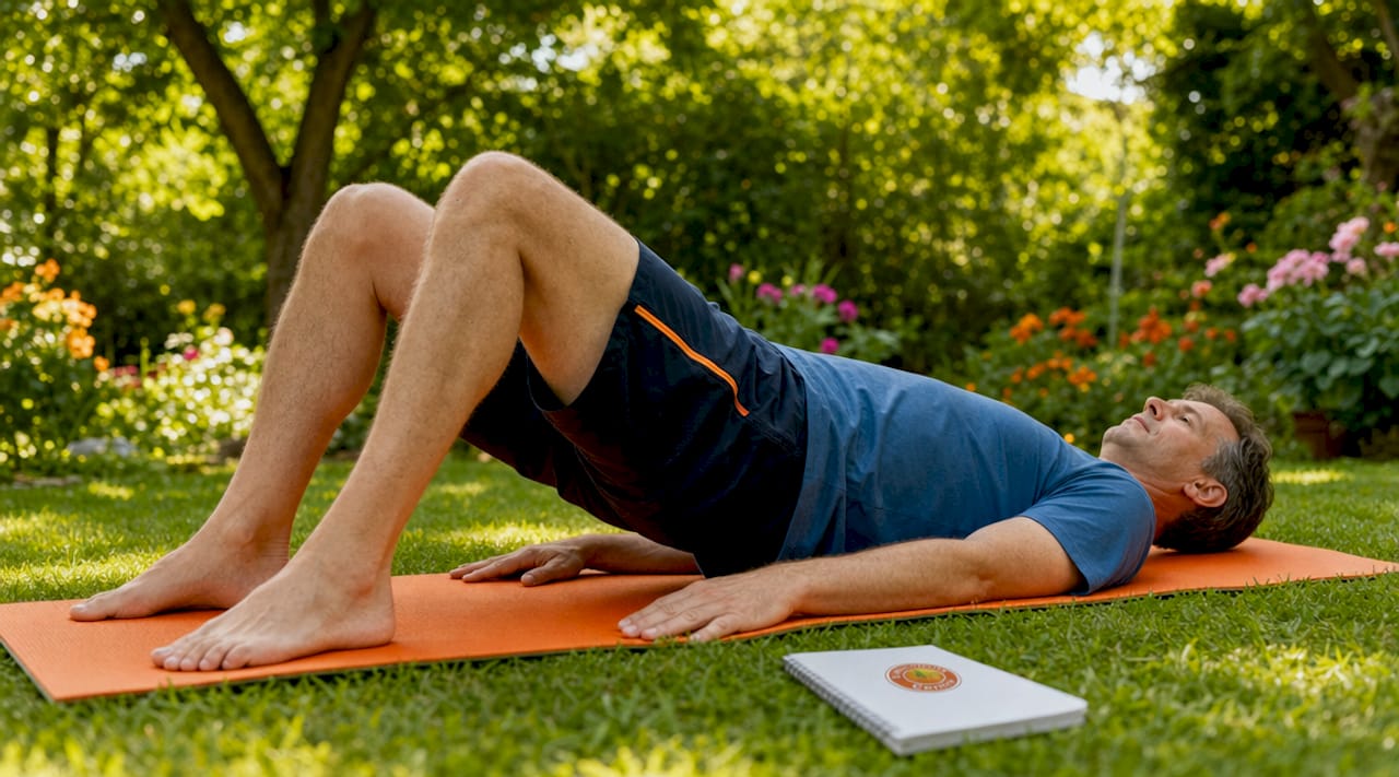 Man performing pelvic tilt exercise indoors