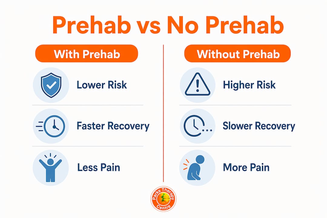 Infographic comparing prehab and no prehab benefits