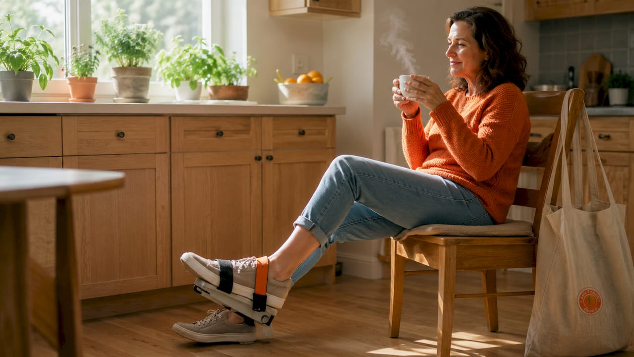 Patient wearing APOS therapy device at home