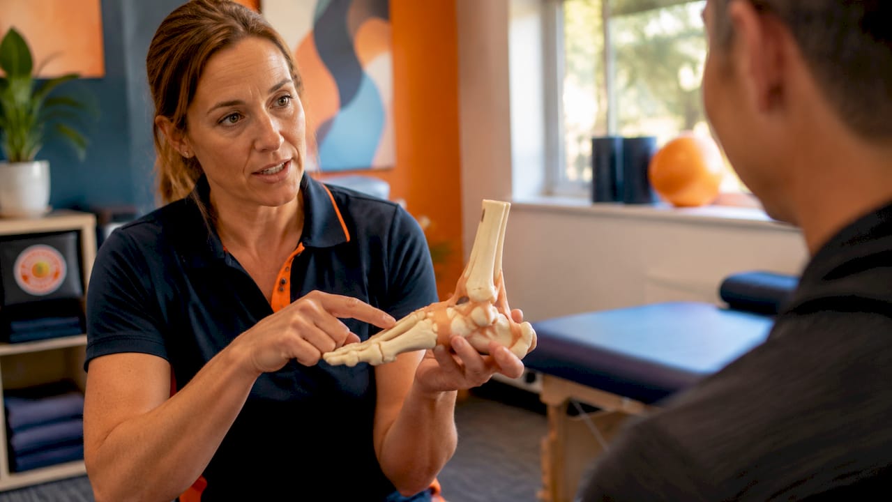 Close-up of ankle ligament anatomical model in clinic