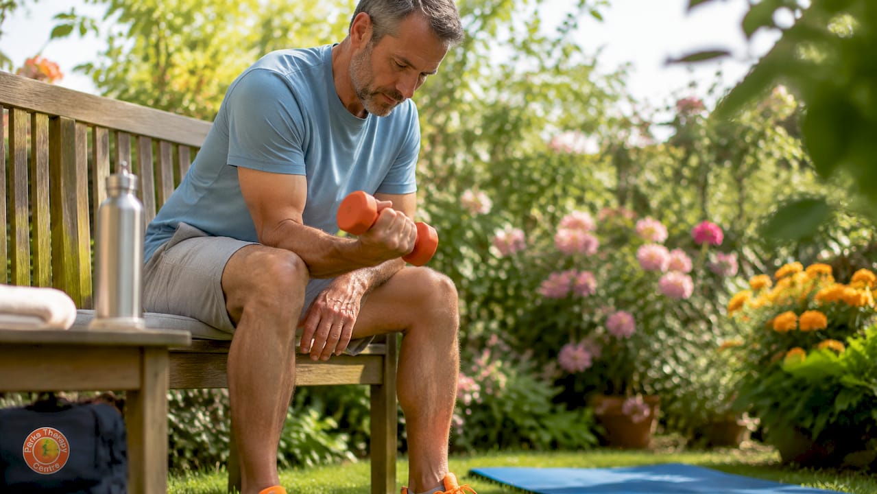 Man doing forearm wrist curl exercise