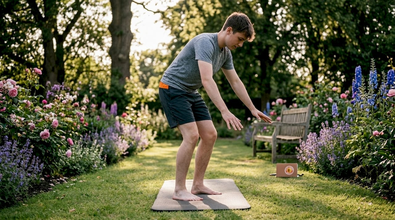 Close-up overhead of patient doing balance exercise