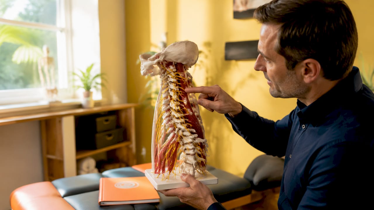 Neurologist demonstrating neck anatomy