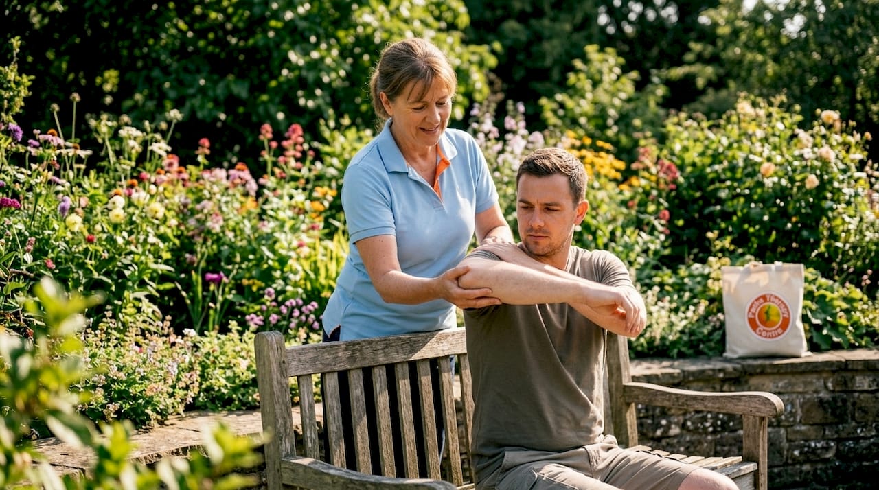 Physiotherapist assisting car accident patient with therapy