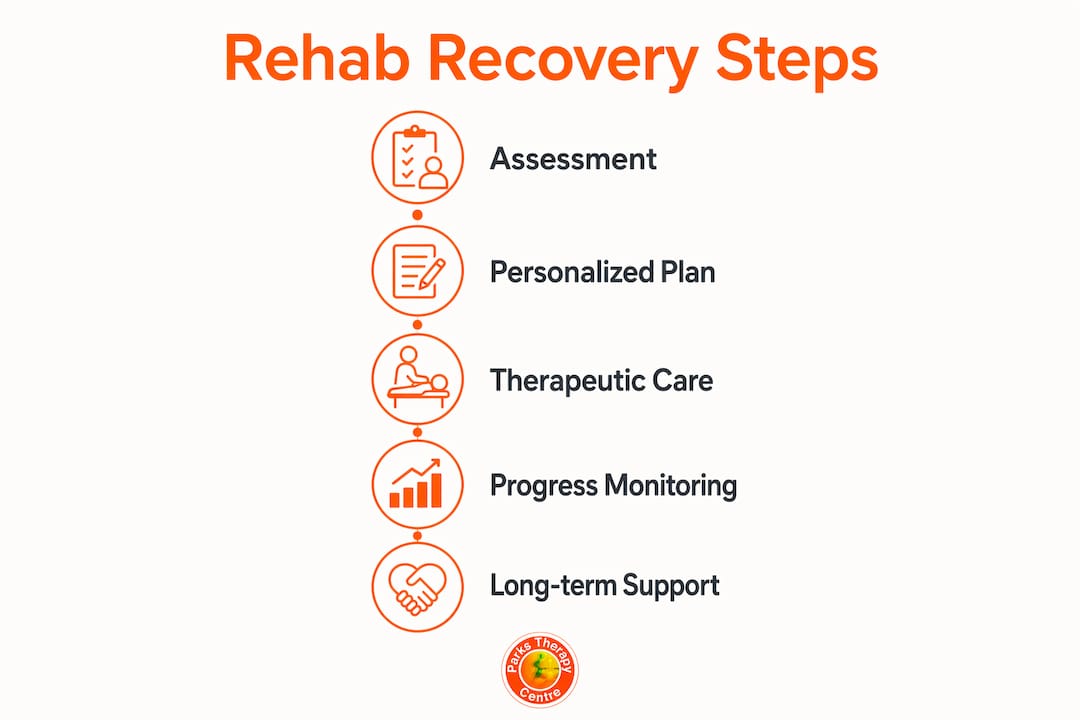 Infographic illustrating rehabilitation recovery process steps
