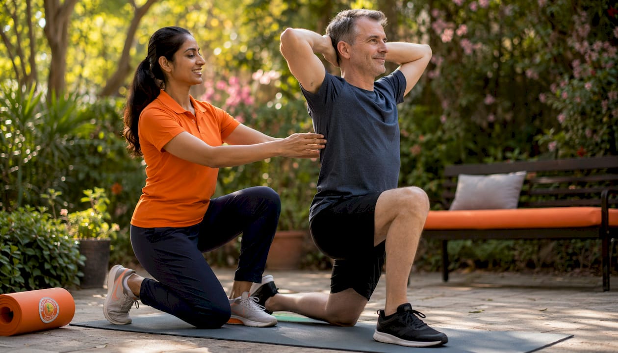Physiotherapist coaching back exercise
