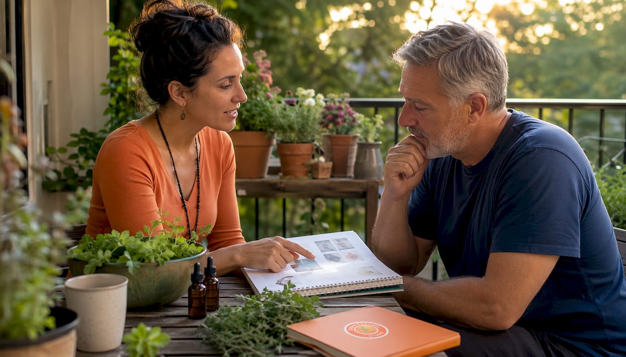 Health coach guiding holistic pain management session
