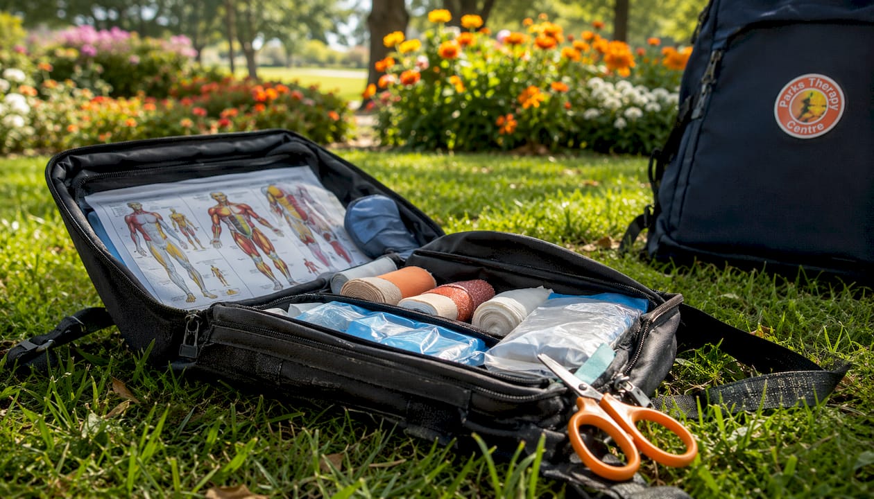 Sports medicine kit with injury supplies