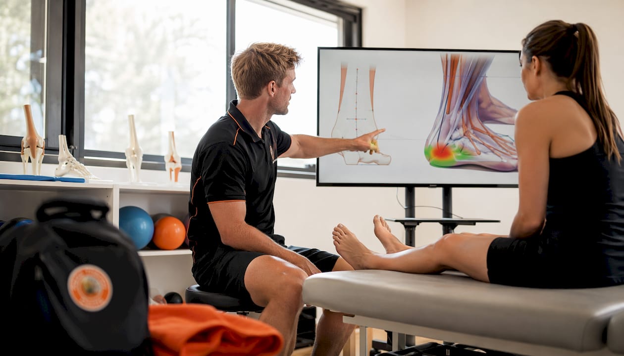 Clinician explaining foot biomechanics causes