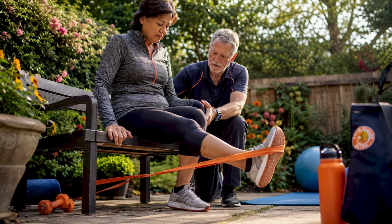 Physical therapy knee exercise session