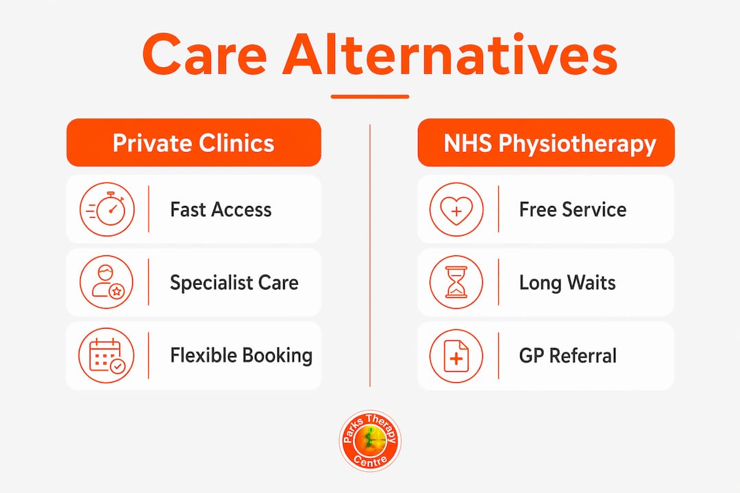 Infographic comparing private and NHS physiotherapy care