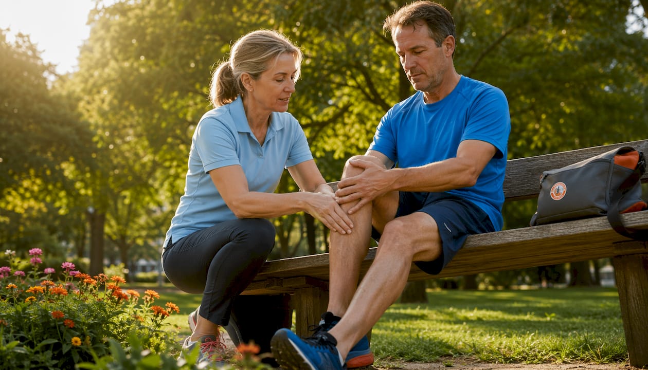 Physiotherapist assisting knee rehabilitation