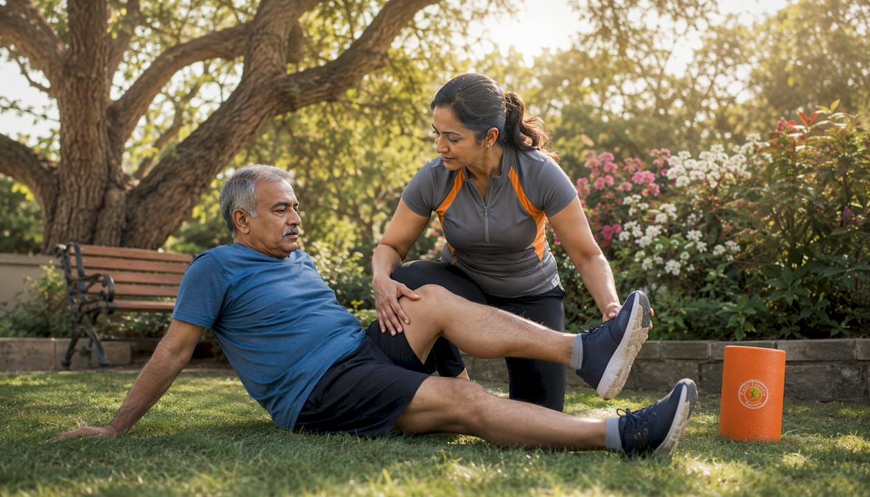 Physical therapist assisting injury rehabilitation