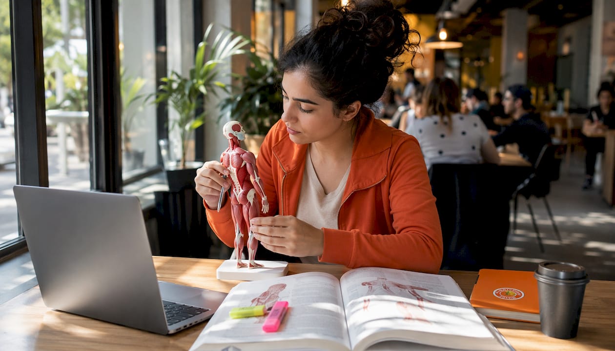 Medical student studying human musculoskeletal model