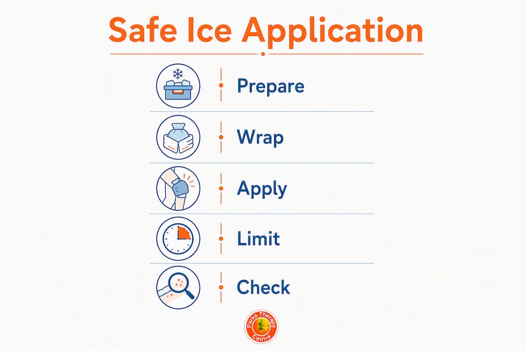 Infographic illustrating safe ice application steps