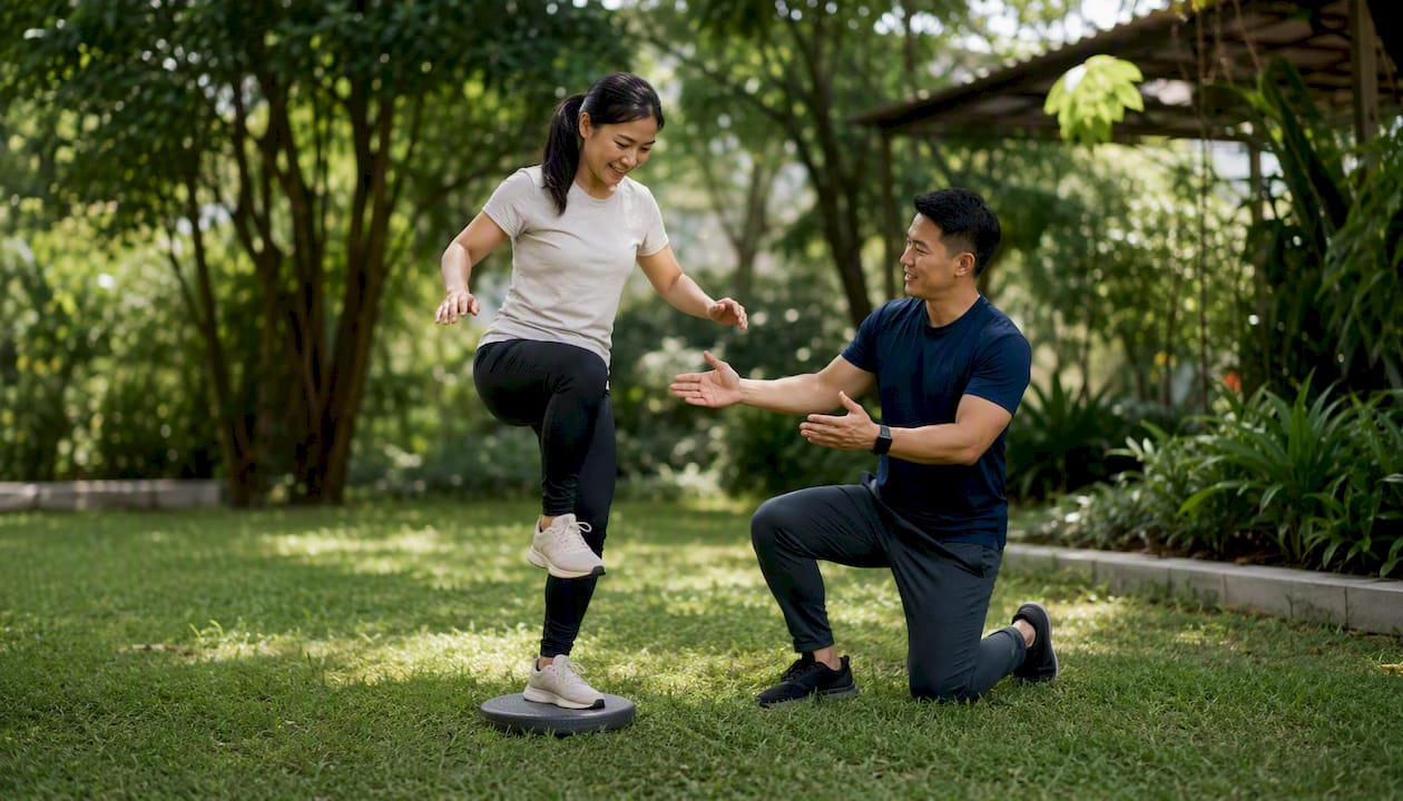 Patient doing physio exercise with therapist guidance