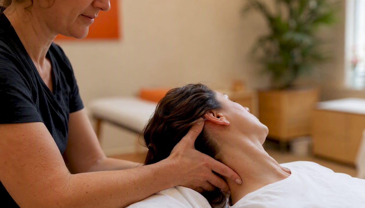 Therapist performing neck manual therapy