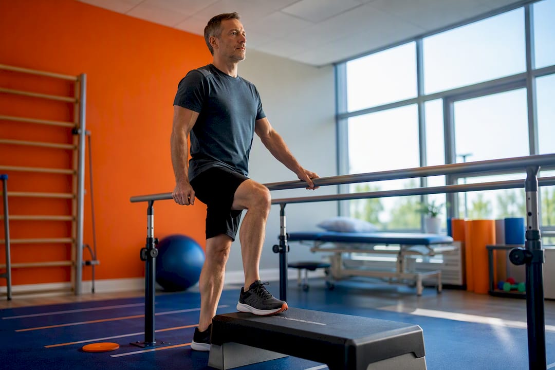 Patient performing controlled knee rehabilitation exercise