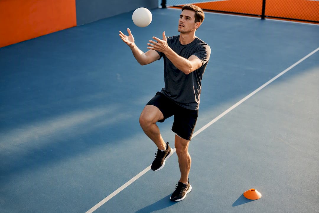 Adult performing single-leg balance exercise