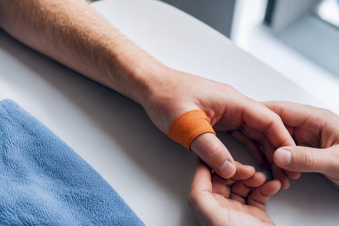Hand with supported thumb after ligament injury
