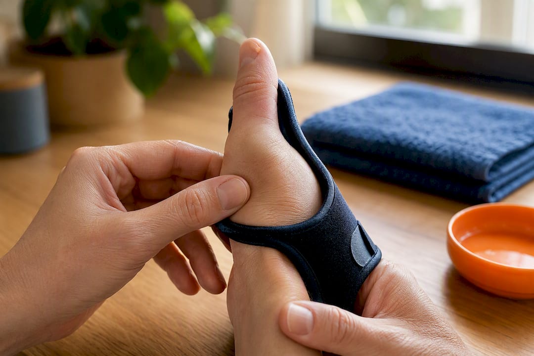 Patient checking skin around thumb splint
