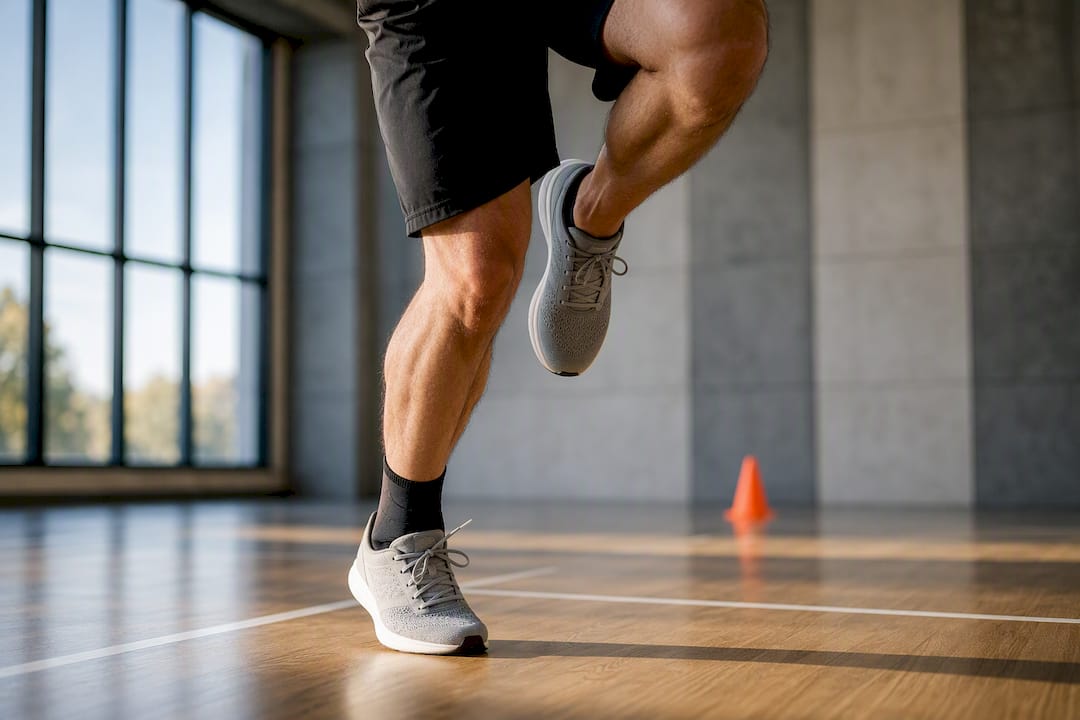 Adult performing controlled ankle hop