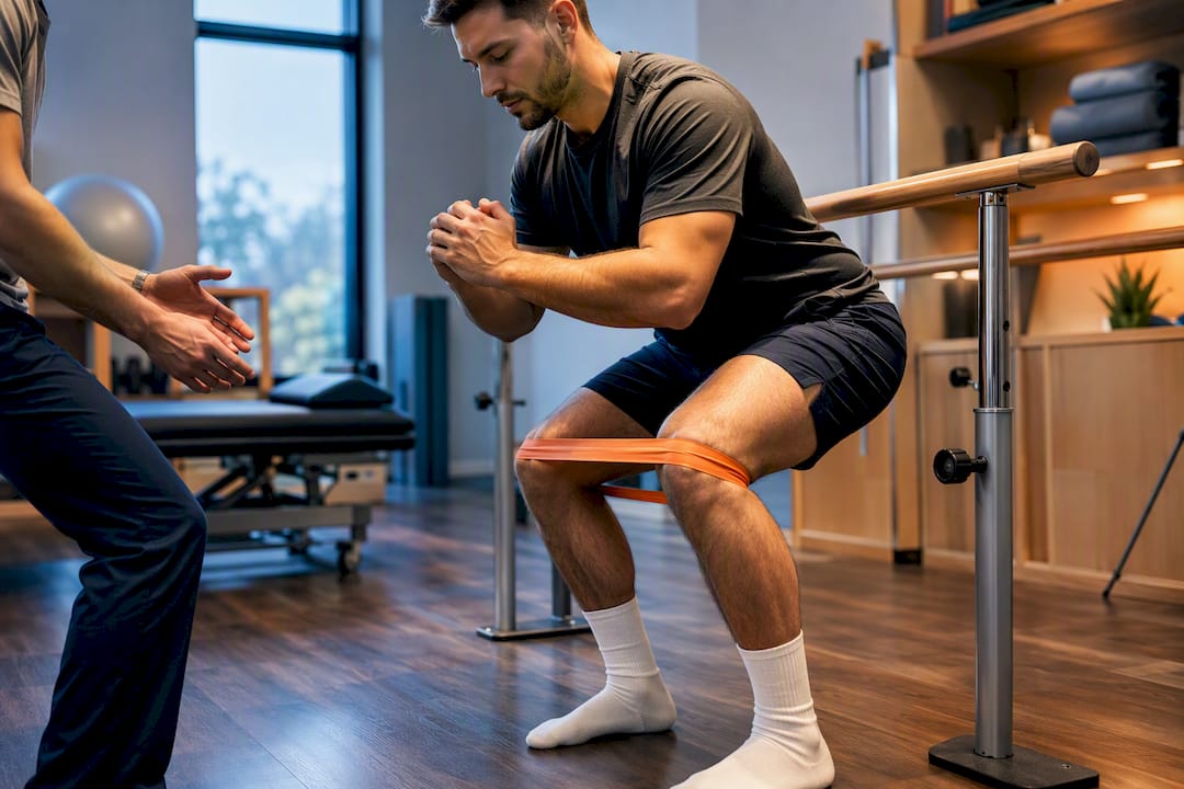 Patient performing supported knee rehabilitation exercise