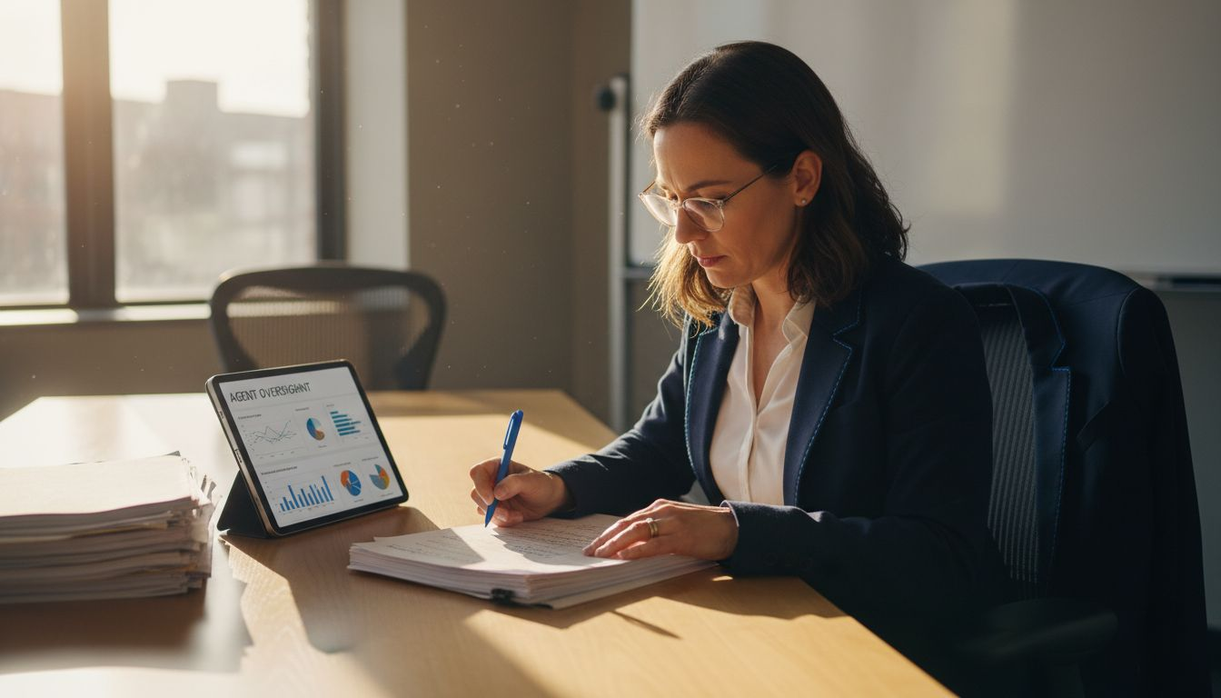 Manager reviewing AI agent summary report