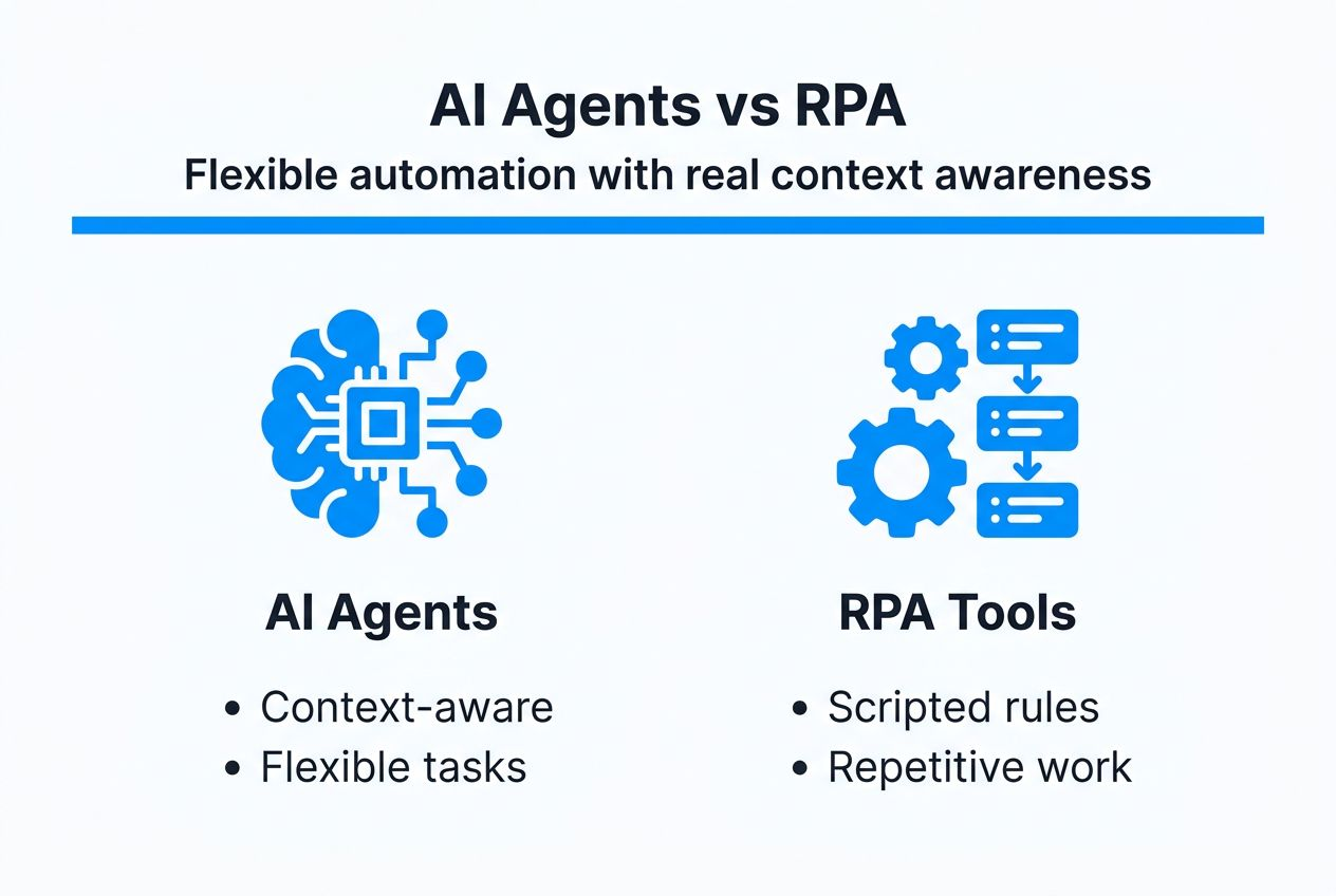 Infographic comparing AI agents and RPA features