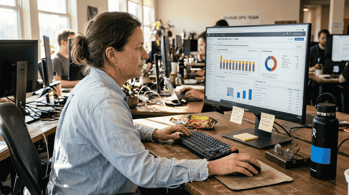 Engineer reviewing cloud cost analytics dashboard